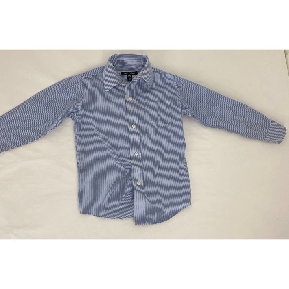 George Button Down Dress Shirt Collar Blue Stripe - Boys Size XS (4-5)